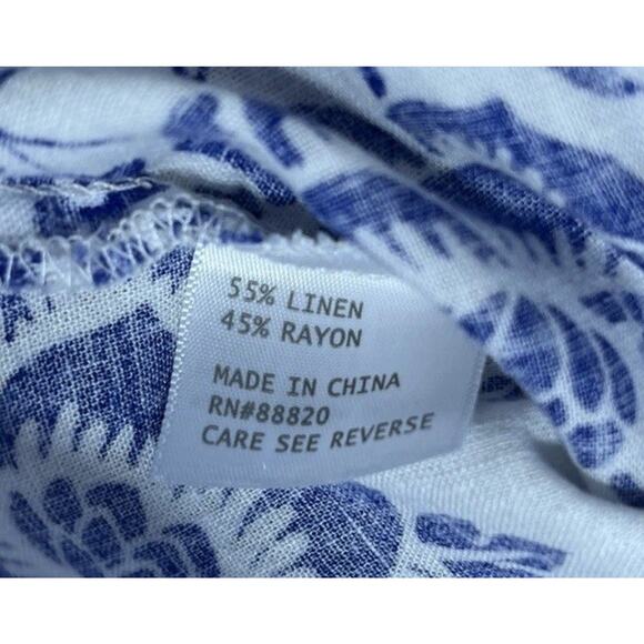 Rachel Zoe Women 3/4 Sleeve Button Linen Rayon Top Size M White Blue Floral - Picture 7 of 7